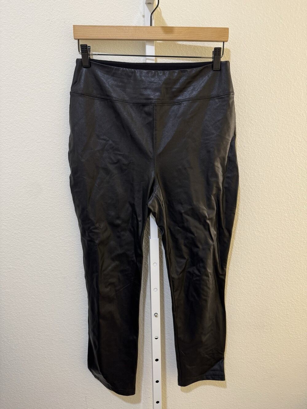 Tuckernuck Women's Black Faux Leather Flared Dress Pants Elastic Waist Sz L